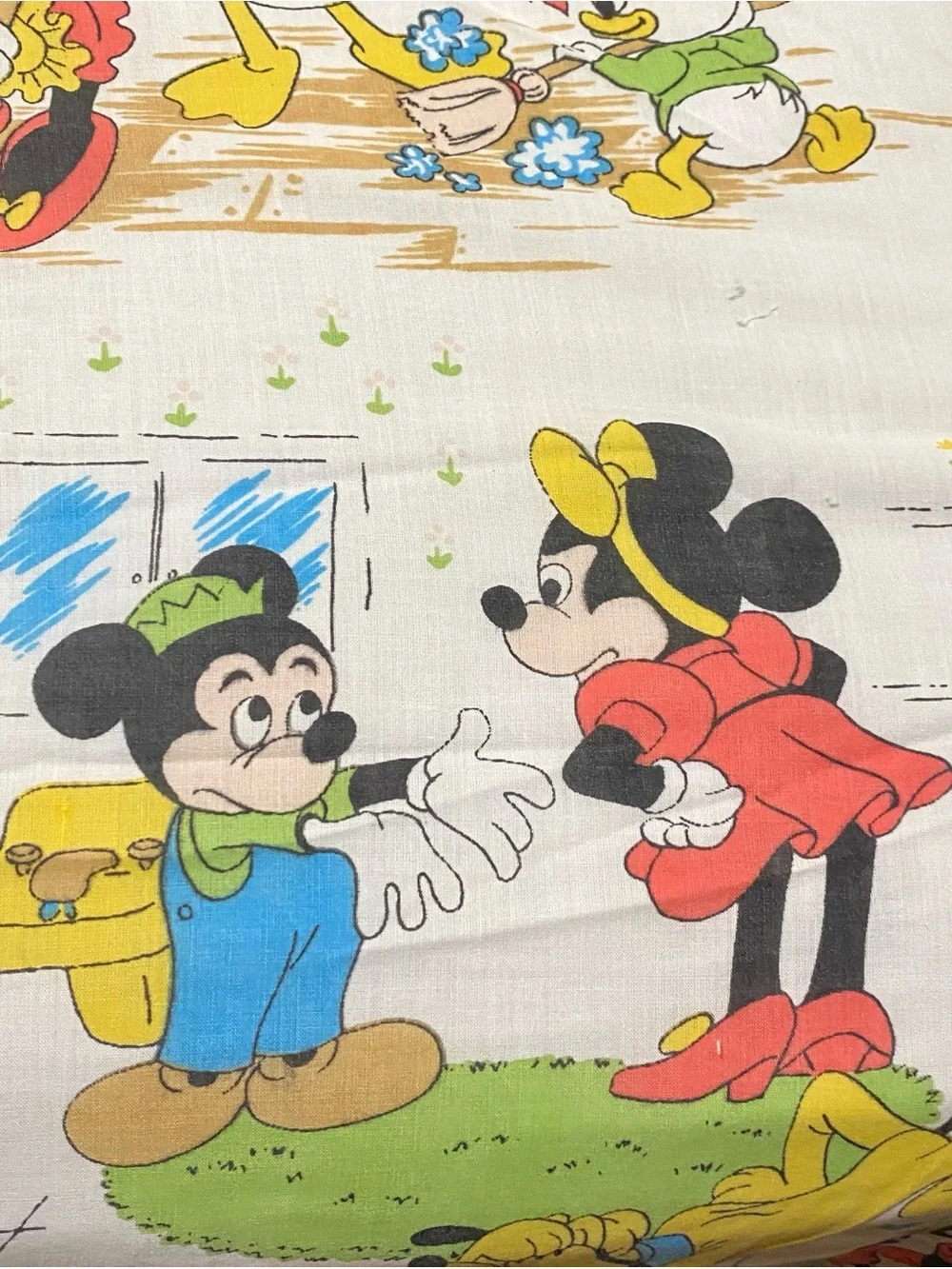 Vintage Disney Mickey and Friends Chores Print Twin Flat Sheet